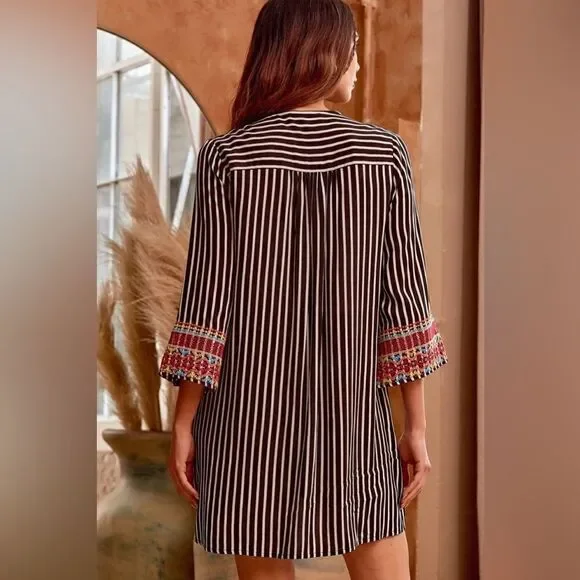 Savannah Jane EMBROIDERED STRIPED CARDIGAN small boho festival floral - Picture 4 of 13